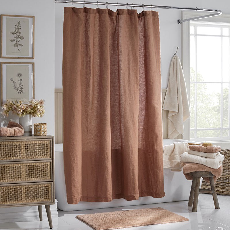 Premium Breathable Washed Linen Solid Shower Curtain