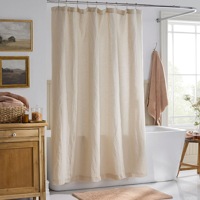 Premium Breathable Washed Linen Solid Shower Curtain