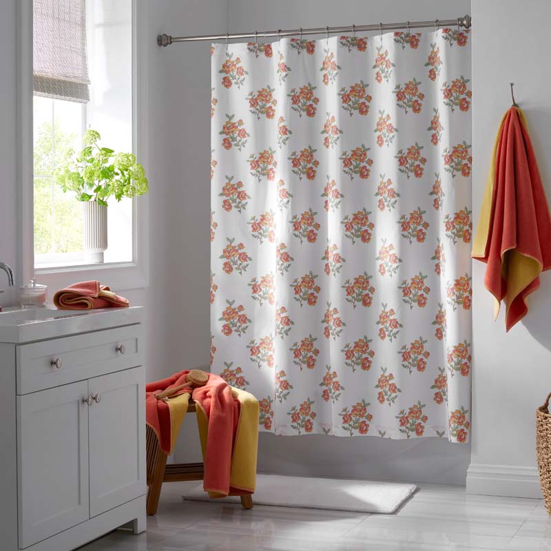 Blossoms and Stripes Classic Cool Cotton Percale Shower Curtain