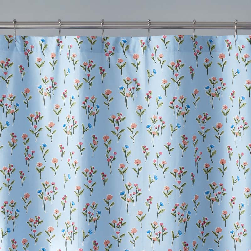Blossoms and Stripes Classic Cool Cotton Percale Shower Curtain
