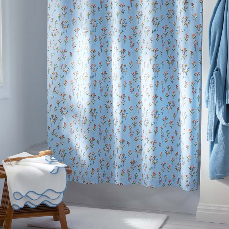 Blossoms and Stripes Classic Cool Cotton Percale Shower Curtain