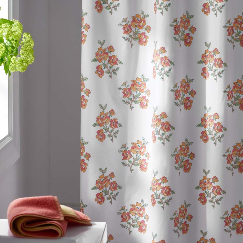 Blossoms and Stripes Classic Cool Cotton Percale Shower Curtain