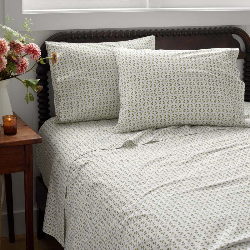 Mini-Prints Garment Washed Cotton Percale Bed Sheet Set