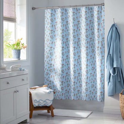 Blossoms and Stripes Classic Cool Cotton Percale Shower Curtain