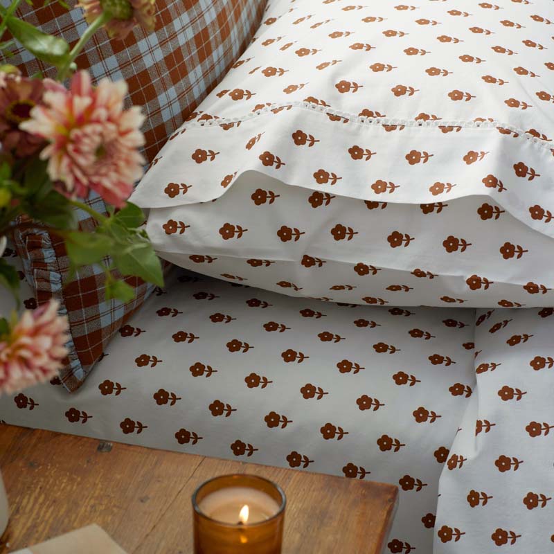 Mini-Prints Garment Washed Cotton Percale Bed Sheet Set