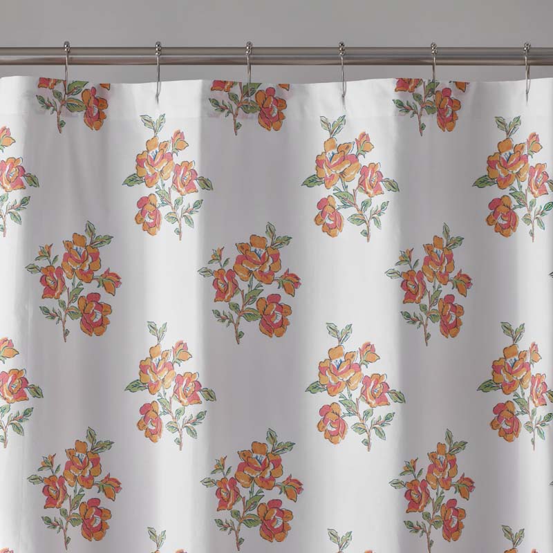 Blossoms and Stripes Classic Cool Cotton Percale Shower Curtain