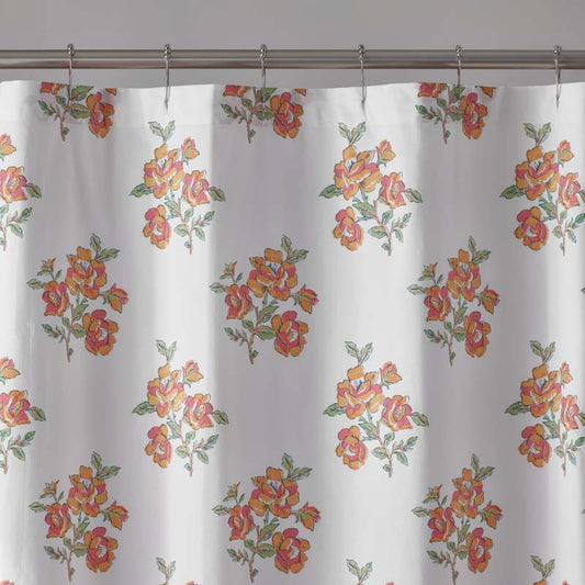 Blossoms and Stripes Classic Cool Cotton Percale Shower Curtain