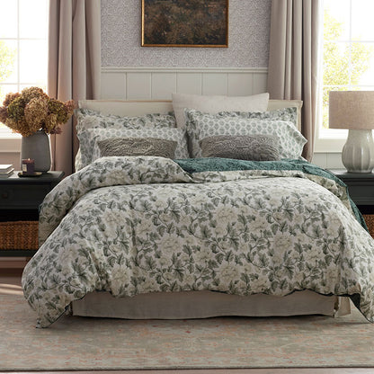Elegant Floral Garment Washed Cotton Percale Reversible Sham