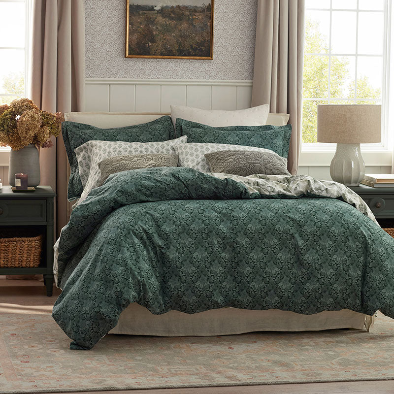 Elegant Floral Garment Washed Cotton Percale Reversible Duvet Cover Set