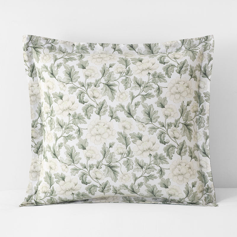 Elegant Floral Garment Washed Cotton Percale Reversible Sham