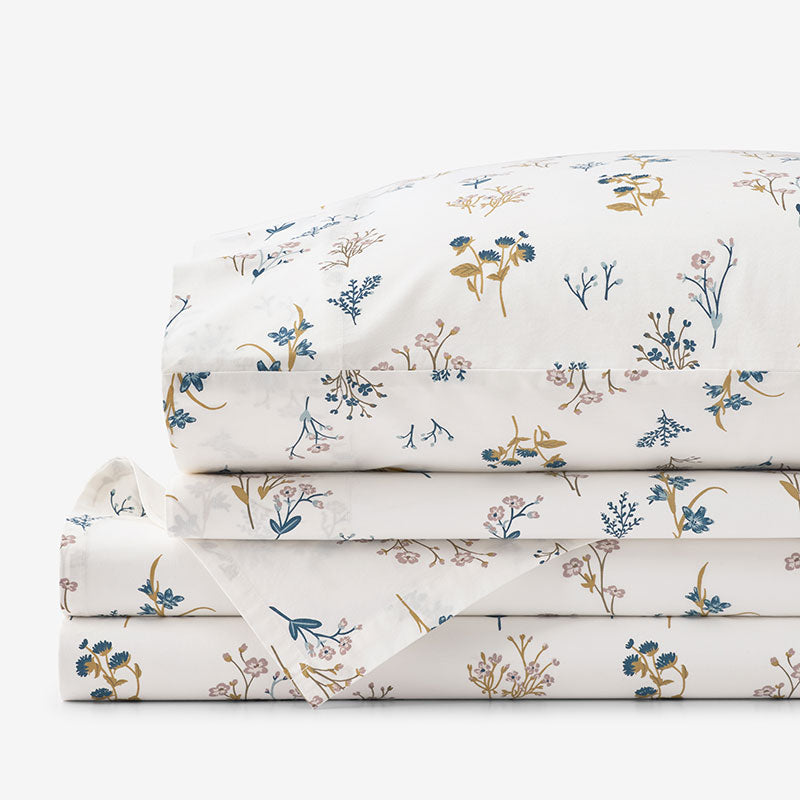 Blooming Bouquet Garment Washed Cotton Percale Bed Sheet Set