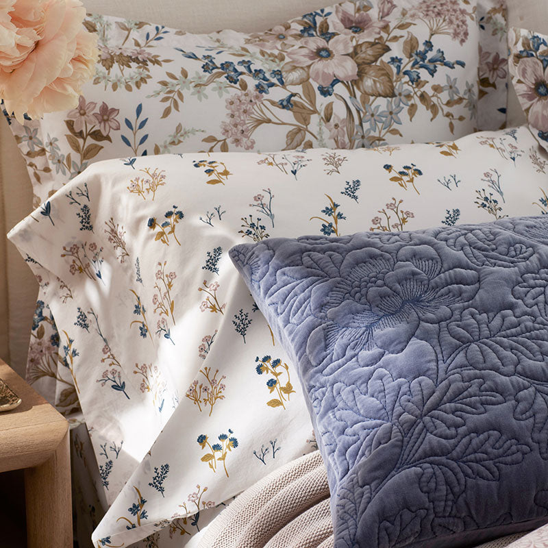 Blooming Bouquet Garment Washed Cotton Percale Bed Sheet Set