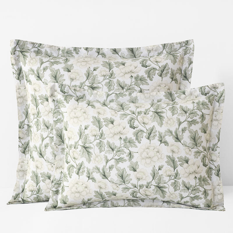 Elegant Floral Garment Washed Cotton Percale Reversible Sham