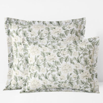 Elegant Floral Garment Washed Cotton Percale Reversible Sham