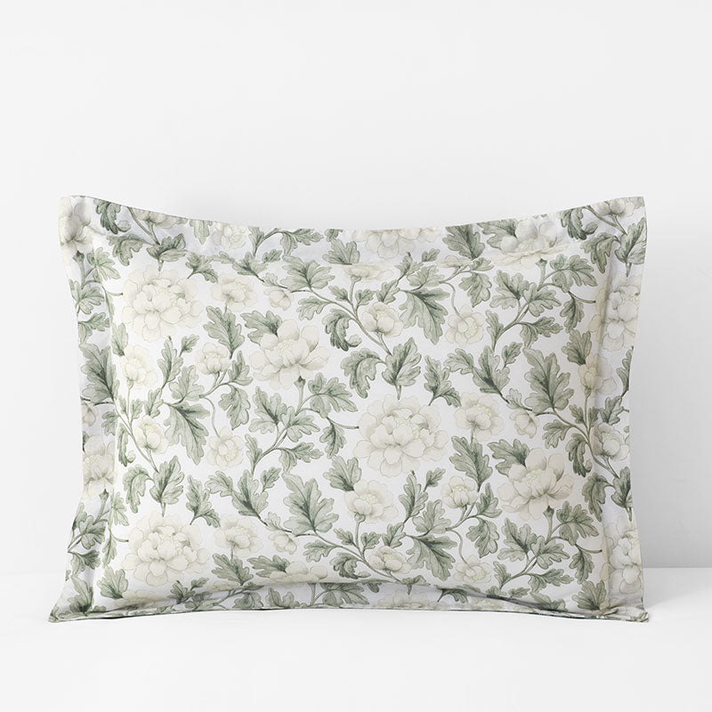 Elegant Floral Garment Washed Cotton Percale Reversible Sham