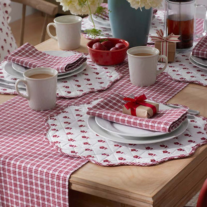 Flowers & Plaid Yarn-Dyed Reversible Table Runner
