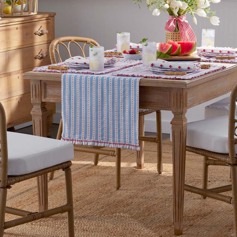 Flowers & Plaid Yarn-Dyed Reversible Table Runner