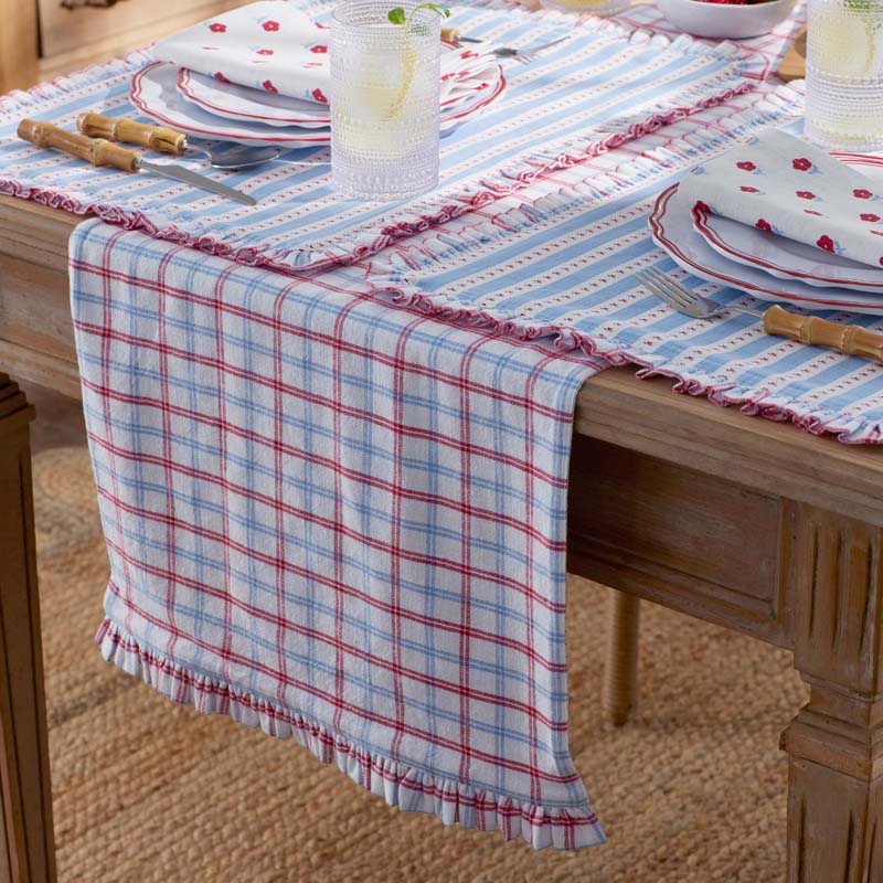 Flowers & Plaid Yarn-Dyed Reversible Table Runner