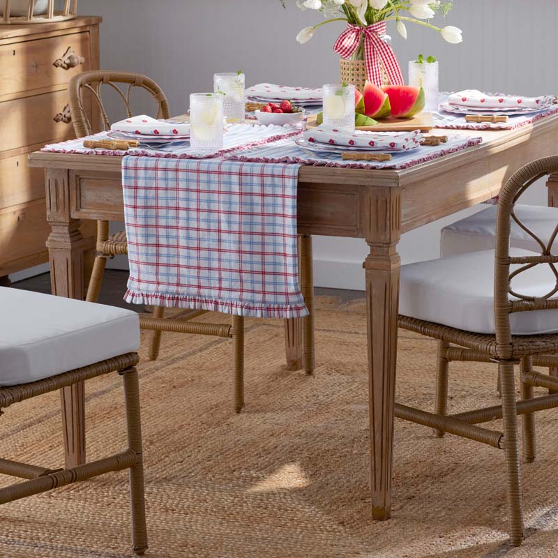 Flowers & Plaid Yarn-Dyed Reversible Table Runner