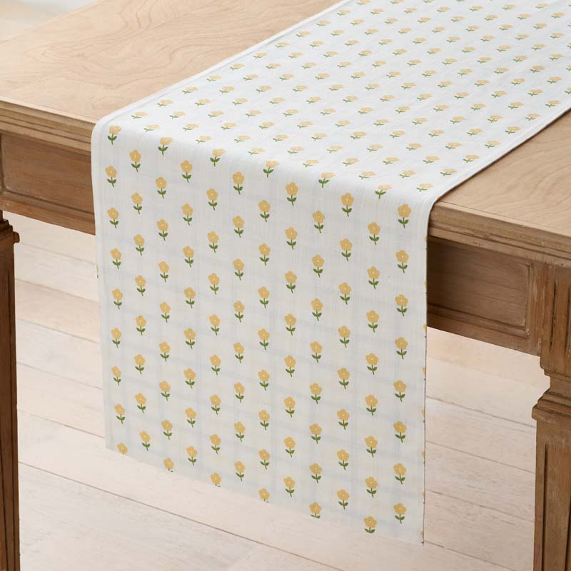 Flowers & Plaid Yarn-Dyed Reversible Table Runner