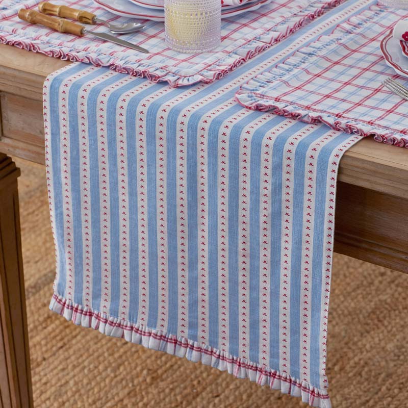 Flowers & Plaid Yarn-Dyed Reversible Table Runner