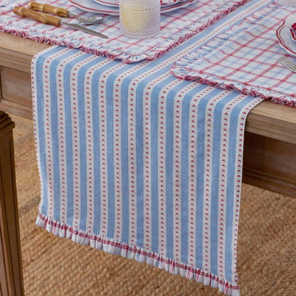 Flowers & Plaid Yarn-Dyed Reversible Table Runner