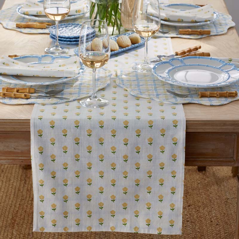 Flowers & Plaid Yarn-Dyed Reversible Table Runner