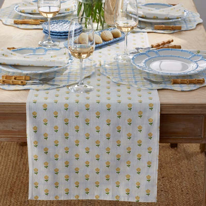 Flowers & Plaid Yarn-Dyed Reversible Table Runner