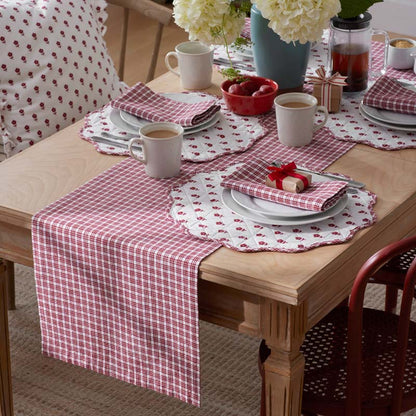 Flowers & Plaid Yarn-Dyed Reversible Table Runner