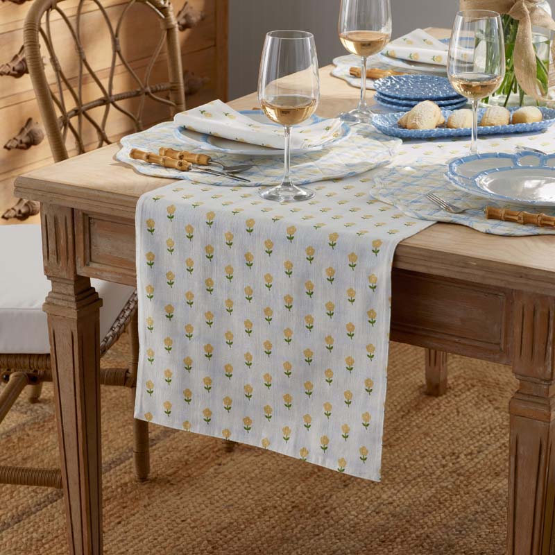 Flowers & Plaid Yarn-Dyed Reversible Table Runner