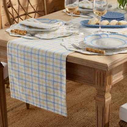 Flowers & Plaid Yarn-Dyed Reversible Table Runner