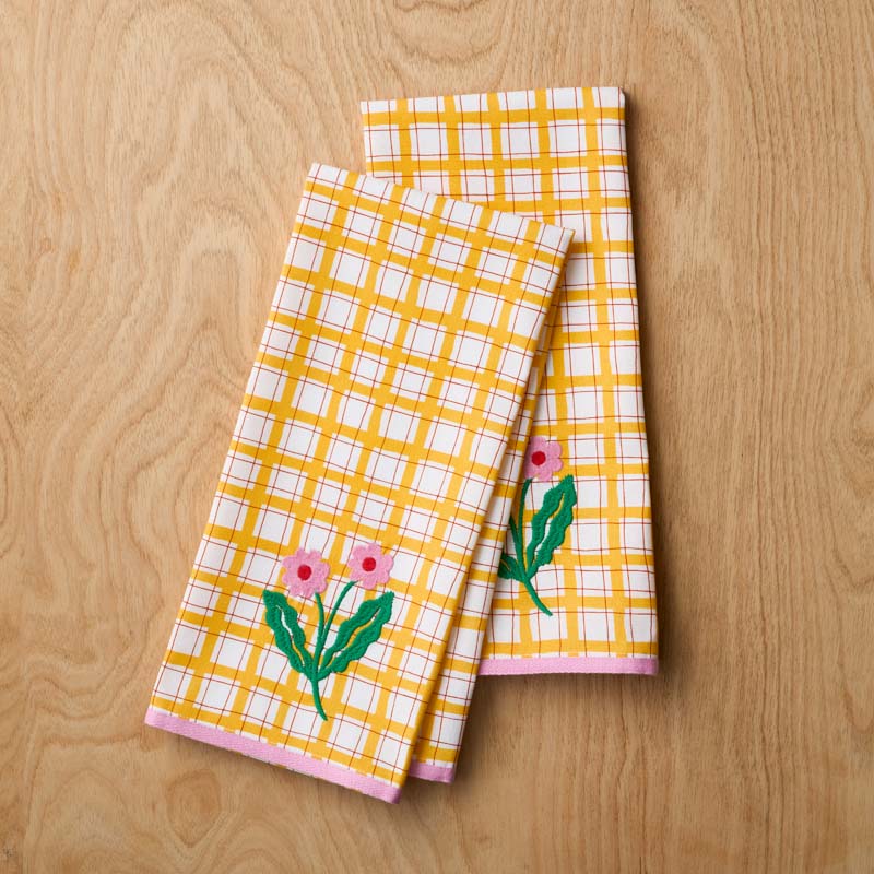 Floral Plaid Kitchen Towel Sets
