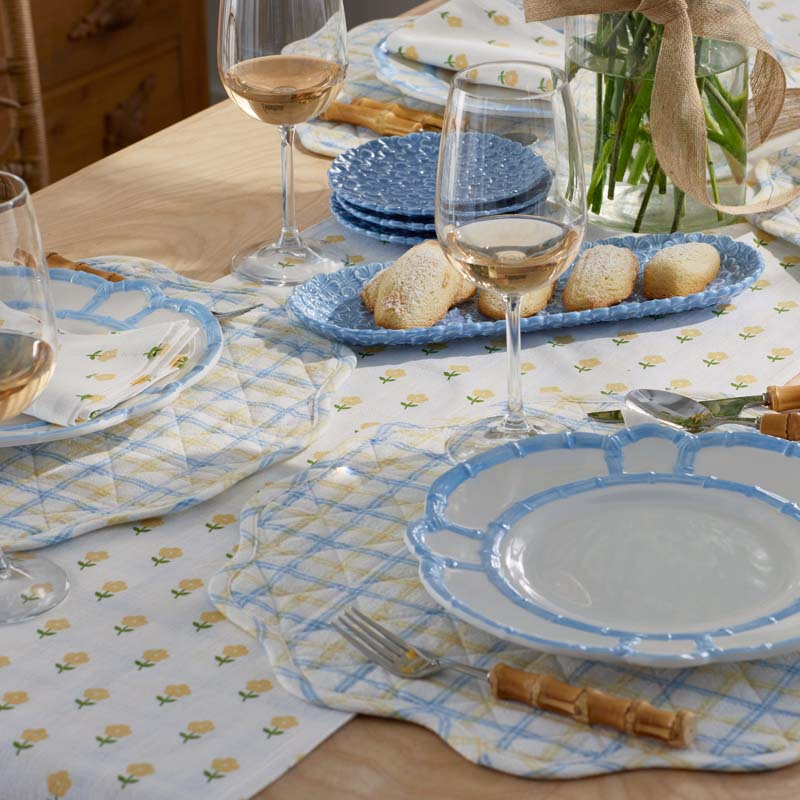 Flowers & Plaid Yarn-Dyed Reversible Table Runner