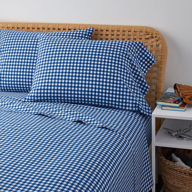 Gingham Classic Cool Organic Cotton Percale Bed Sheet Set
