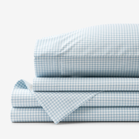 Ditsy Gingham Classic Cool Organic Cotton Percale Bed Sheet Set