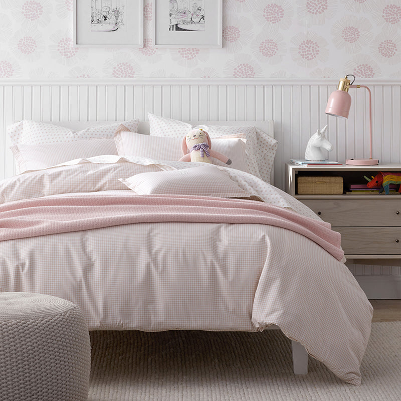 Ditsy Gingham Classic Cool Organic Cotton Percale Duvet Cover Set