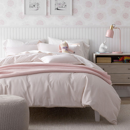 Ditsy Gingham Classic Cool Organic Cotton Percale Duvet Cover Set