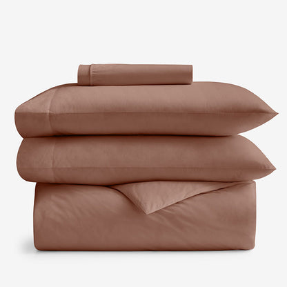 4-Piece Classic Cool Cotton Percale Solid Bedding Bundle