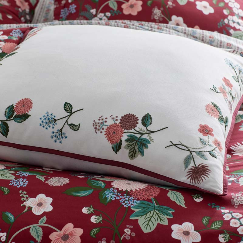 Dahlia Embroidered Decorative Square Pillow Cover