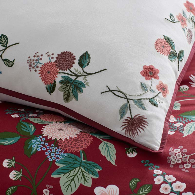 Dahlia Embroidered Decorative Square Pillow Cover