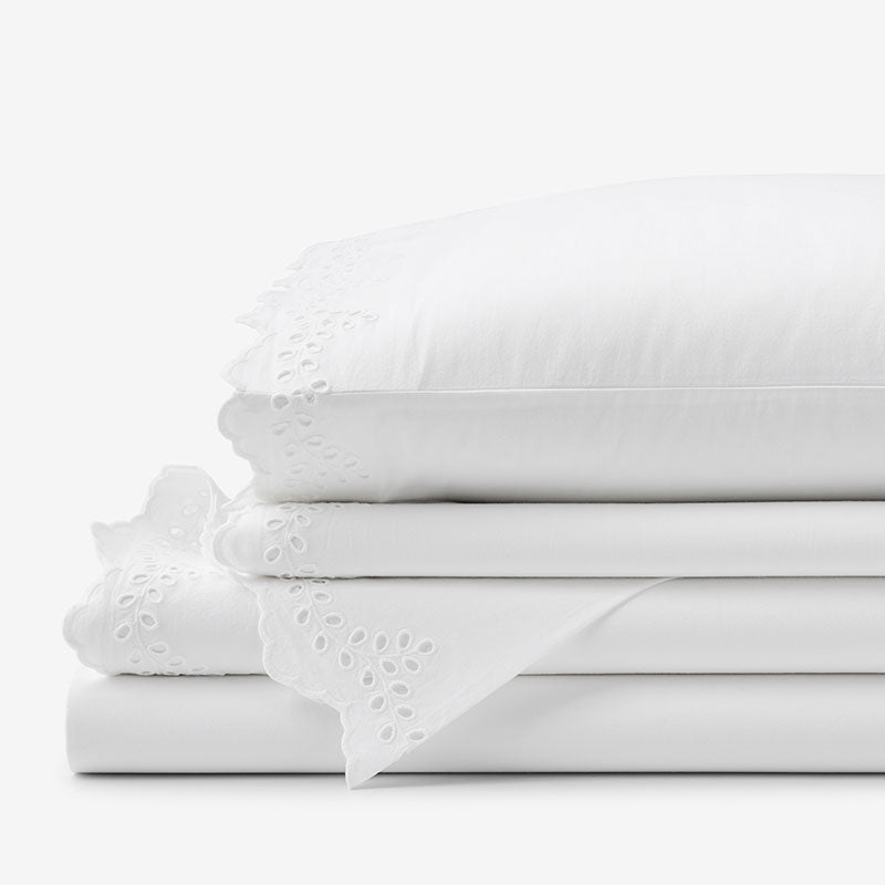 Eyelet Classic Cool Cotton Percale Solid Bed Sheet Set