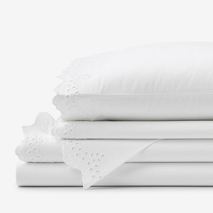 Eyelet Classic Cool Cotton Percale Solid Bed Sheet Set