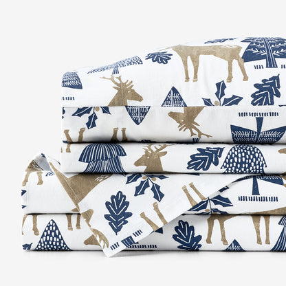 Holiday Print Classic Ultra-Cozy Cotton Flannel Bed Sheet Set