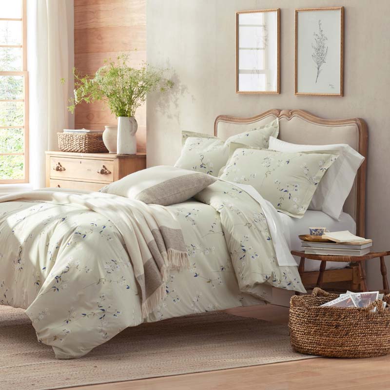 Blossom Trail Garment Washed Cotton Percale Fitted Bed Sheet