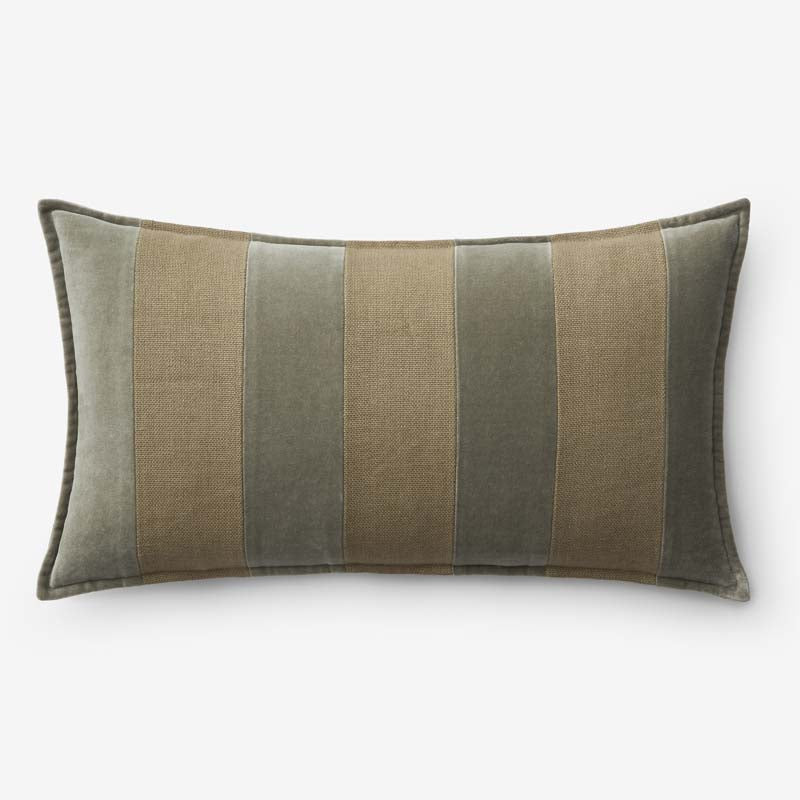 Velvet Linen Stripe Decorative Lumbar Pillow Cover