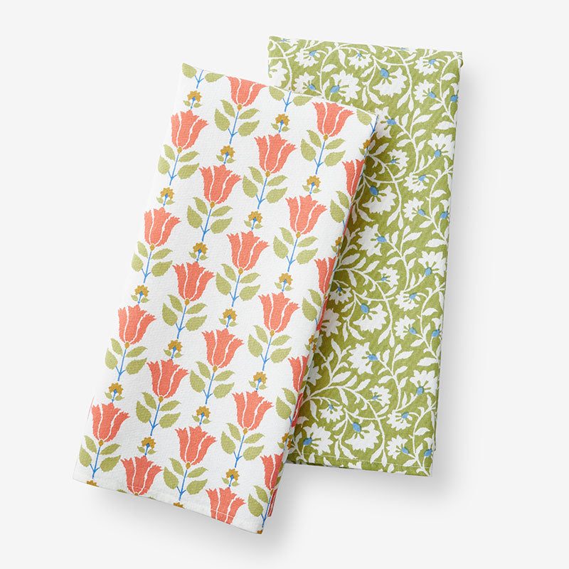 Mix & Match Printed Cotton Tea Towels, Set of 2
