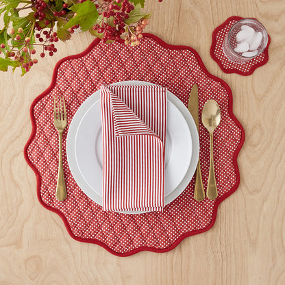 Stripe Dot Scallop Reversible Cocktail Napkins, Set of 4