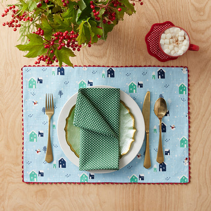 Stripe Dot Scallop Reversible Cocktail Napkins, Set of 4