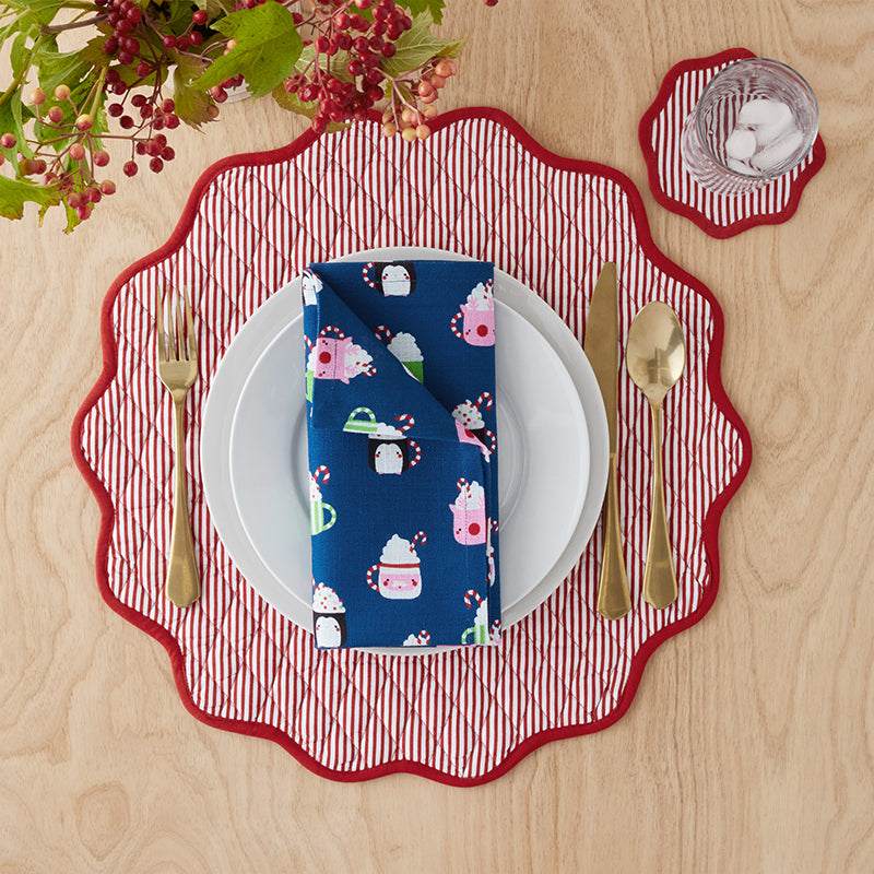 Stripe Dot Scallop Reversible Cocktail Napkins, Set of 4
