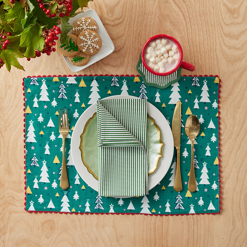 Stripe Dot Scallop Reversible Cocktail Napkins, Set of 4